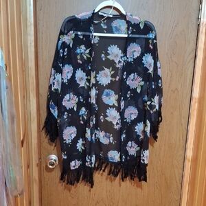 Black Rainn Floral Sheer Kimono - Black and Blue